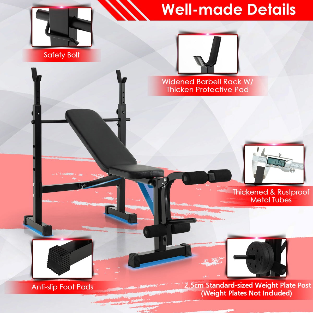 Adjustable Weight Bench and Barbell Rack Set with Squat Rack