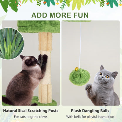 Multi-Level Aesthetic Stripped Kitten Tower with 2 Condos and 2 Hammocks-Green