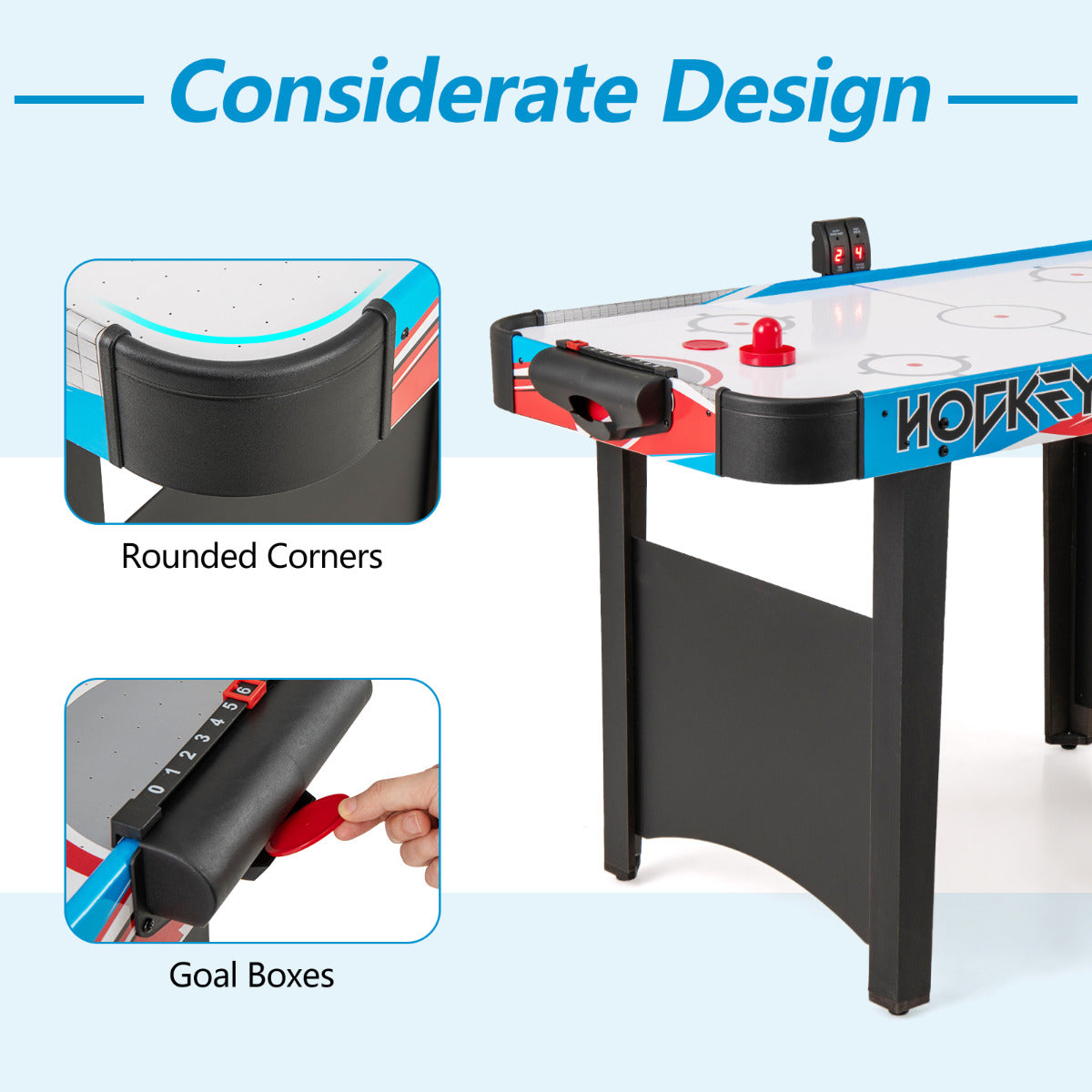 Air Hockey Table with LED Scoreboard and Powerful 12V Motor-Blue