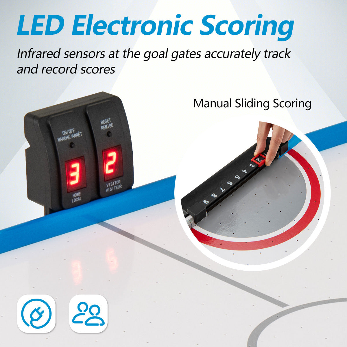 Air Hockey Table with LED Scoreboard and Powerful 12V Motor-Blue