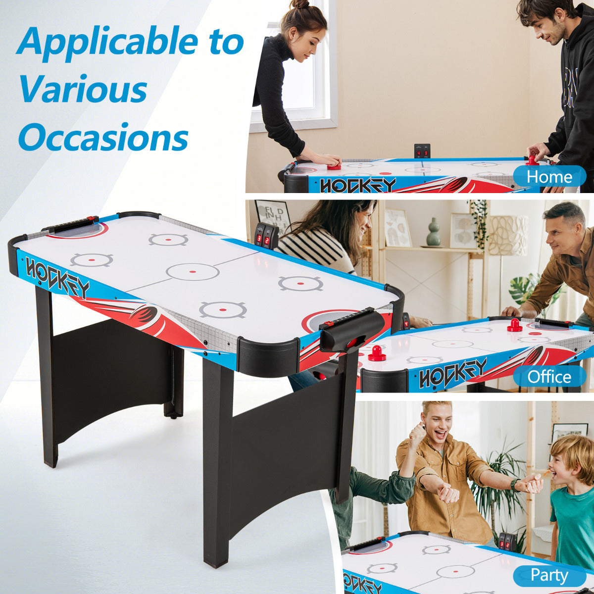Air Hockey Table with LED Scoreboard and Powerful 12V Motor-Blue