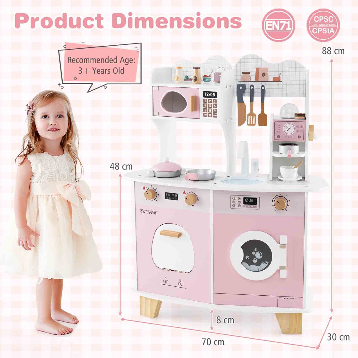 All-in-1 Wooden Kids Pretend Kitchen Playset with Coffee Maker Microwave-Pink