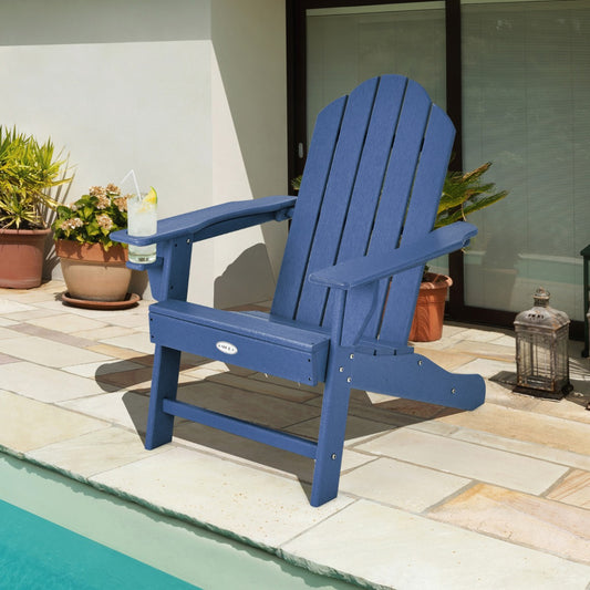 Costway All-Weather Adirondack Chair with Cup Holder for Patio-Navy
