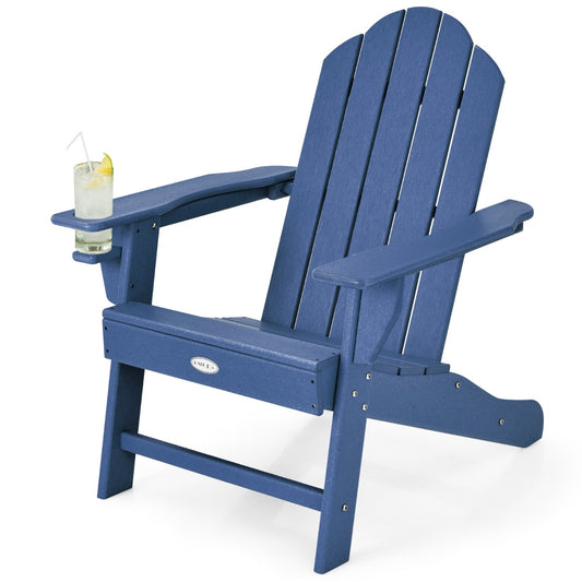 Costway All-Weather Adirondack Chair with Cup Holder for Patio-Navy
