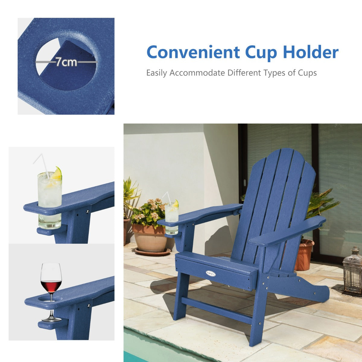 Low-maintenance Adirondack chair cleans easily with water or soap without staining or waterproofing