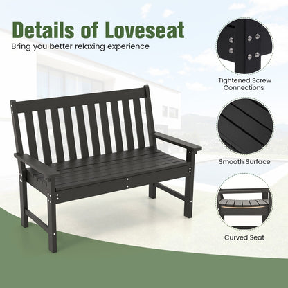 Costway All-Weather HDPE Patio Loveseat ChairOutdoor 2-Person Bench-Black