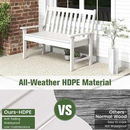 Costway All-Weather HDPE Patio Loveseat ChairOutdoor 2-Person Bench-White