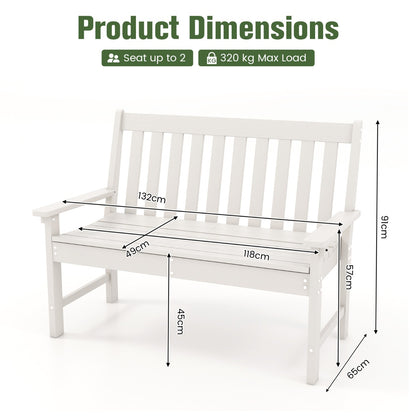Costway All-Weather HDPE Patio Loveseat ChairOutdoor 2-Person Bench-White