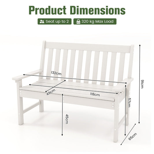 Black HDPE patio bench supports up to 320 kilograms for stable two-person outdoor seating