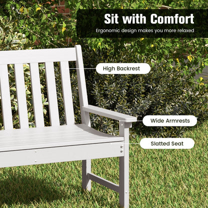 Costway All-Weather HDPE Patio Loveseat ChairOutdoor 2-Person Bench-White