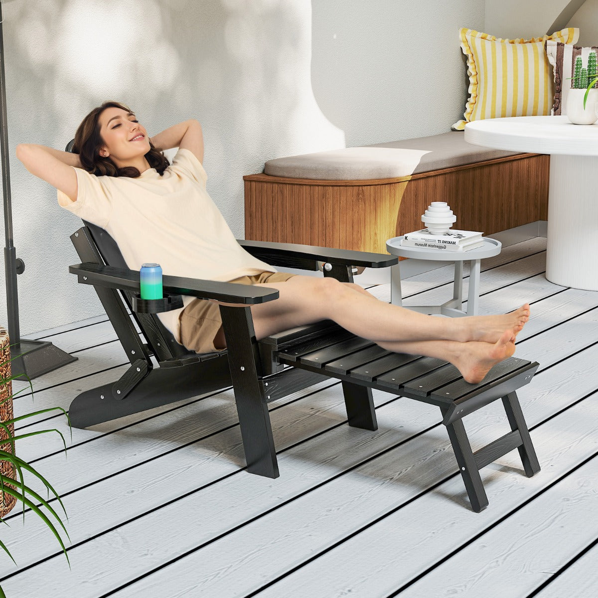 All-Weather HIPS Patio Adirondack Chair 180kg Loaded-Black