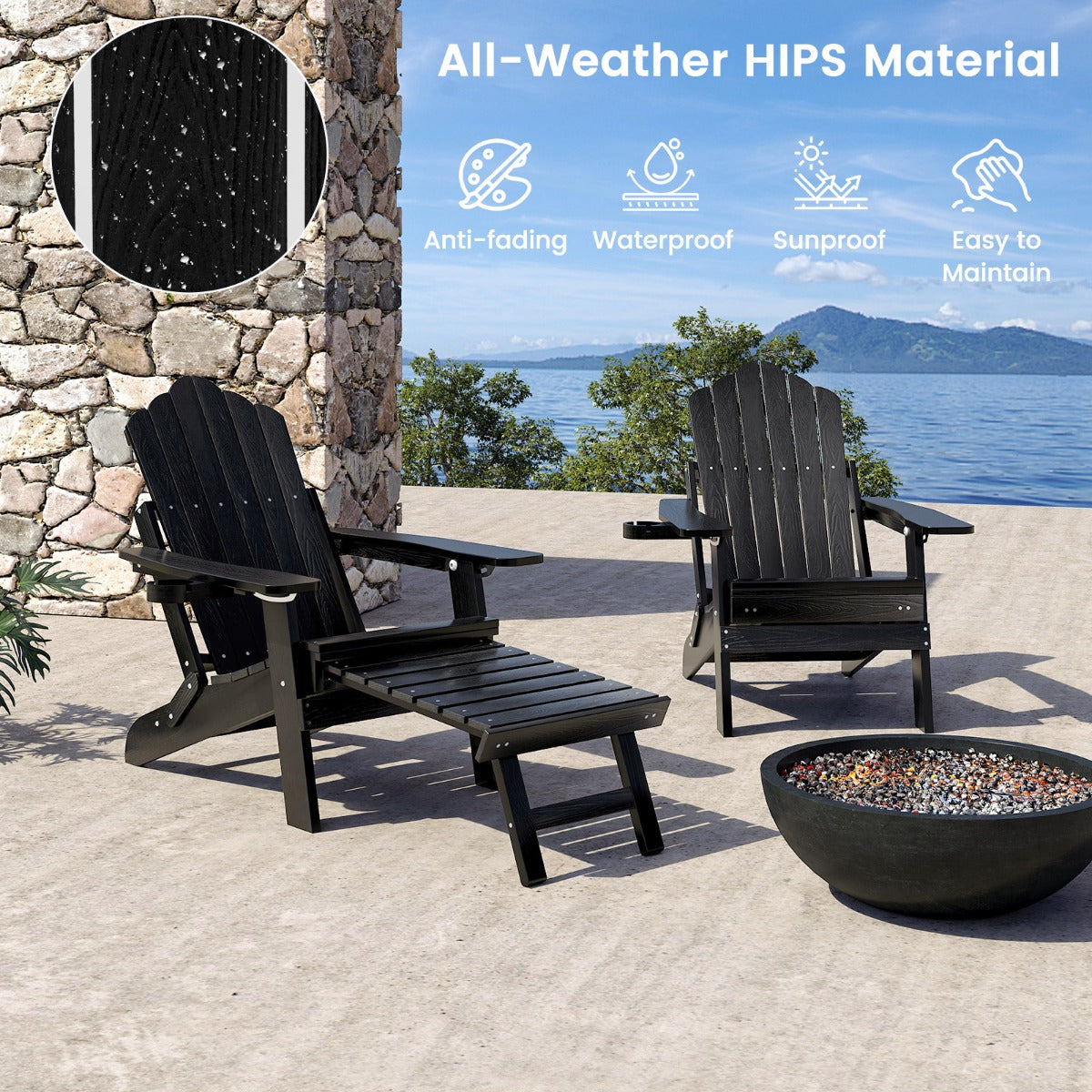 All-Weather HIPS Patio Adirondack Chair 180kg Loaded-Black