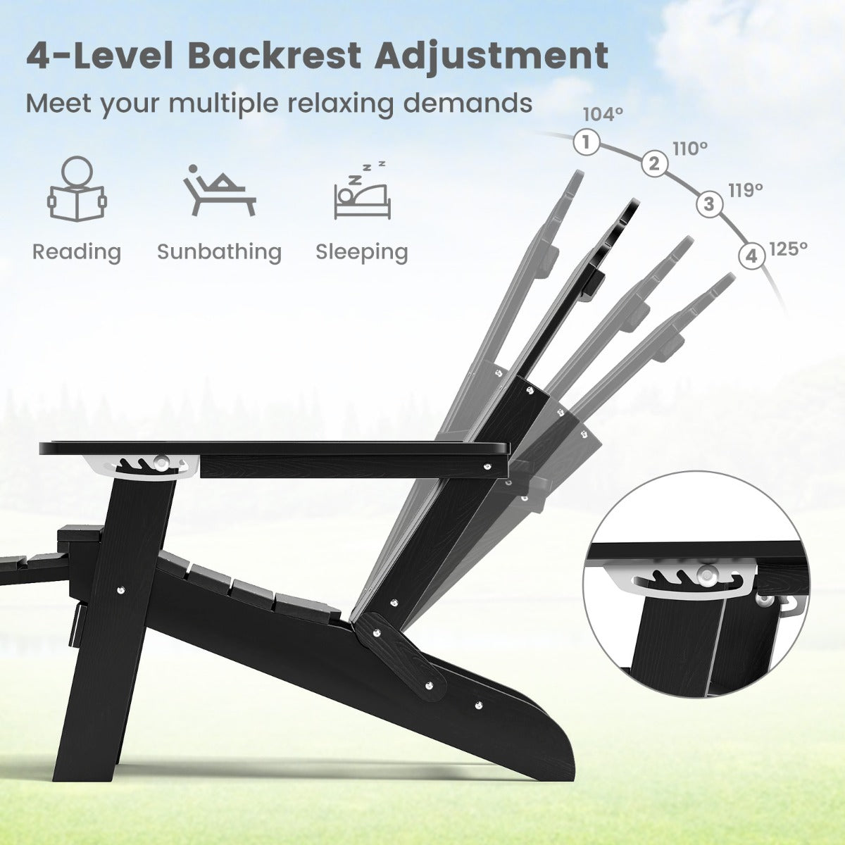 All-Weather HIPS Patio Adirondack Chair 180kg Loaded-Black