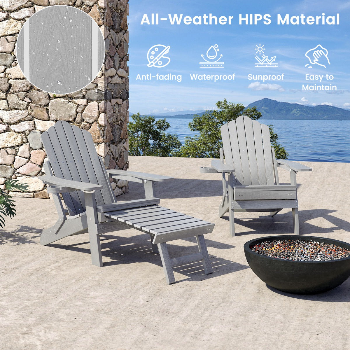 All-Weather HIPS Patio Adirondack Chair 180kg Loaded-Grey