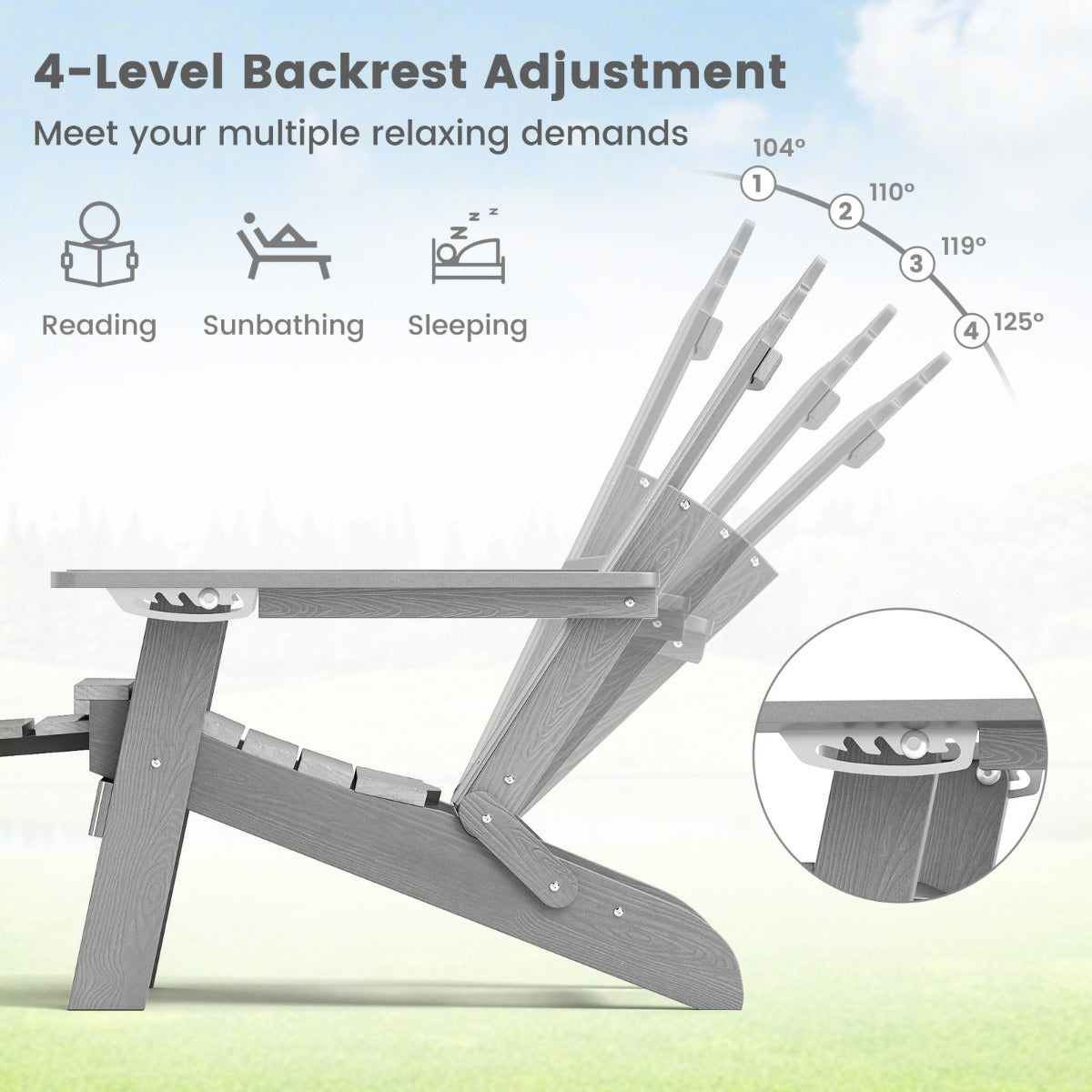 All-Weather HIPS Patio Adirondack Chair 180kg Loaded-Grey