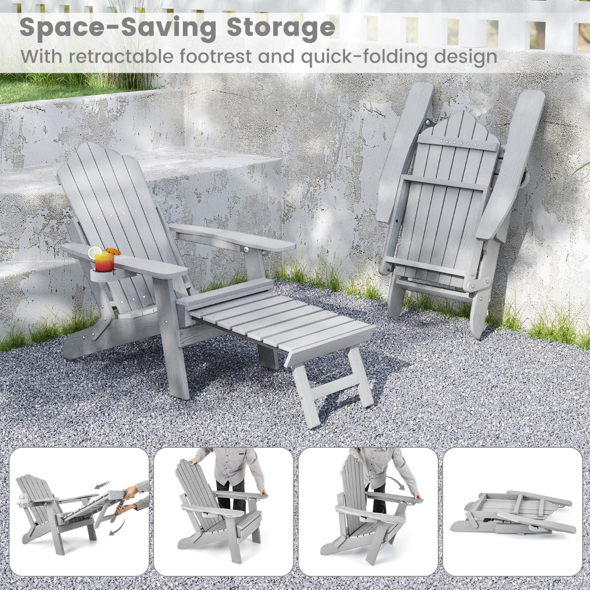 All-Weather HIPS Patio Adirondack Chair 180kg Loaded-Grey