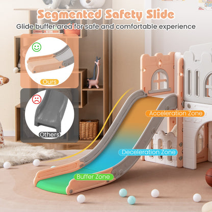 All in 1 L-shaped Toddle Slide with Tunnel and Basketball Hoop for Toddlers Age 1-3-Grey