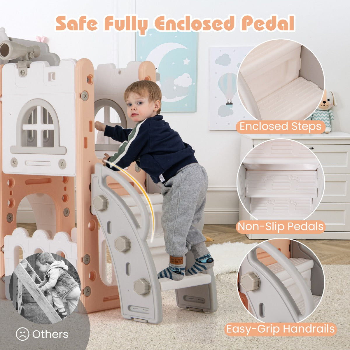 All in 1 L-shaped Toddle Slide with Tunnel and Basketball Hoop for Toddlers Age 1-3-Grey