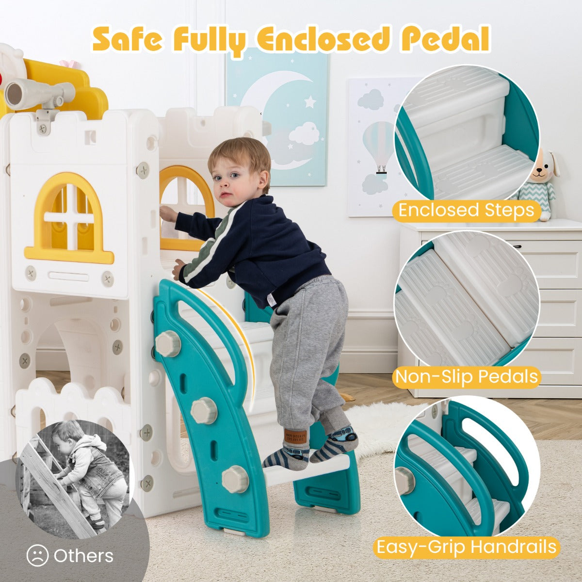 All in 1 L-shaped Toddle Slide with Tunnel and Basketball Hoop for Toddlers Age 1-3-Colourful