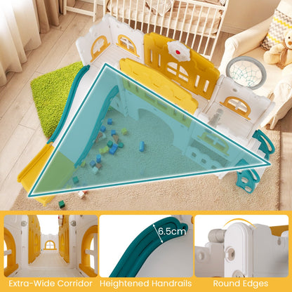 All in 1 L-shaped Toddle Slide with Tunnel and Basketball Hoop for Toddlers Age 1-3-Colourful