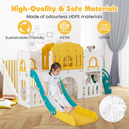All in 1 L-shaped Toddle Slide with Tunnel and Basketball Hoop for Toddlers Age 1-3-Colourful