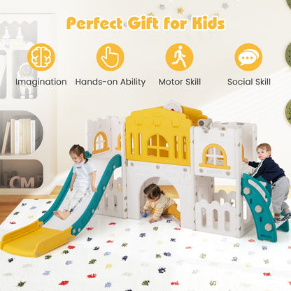 All in 1 L-shaped Toddle Slide with Tunnel and Basketball Hoop for Toddlers Age 1-3-Colourful