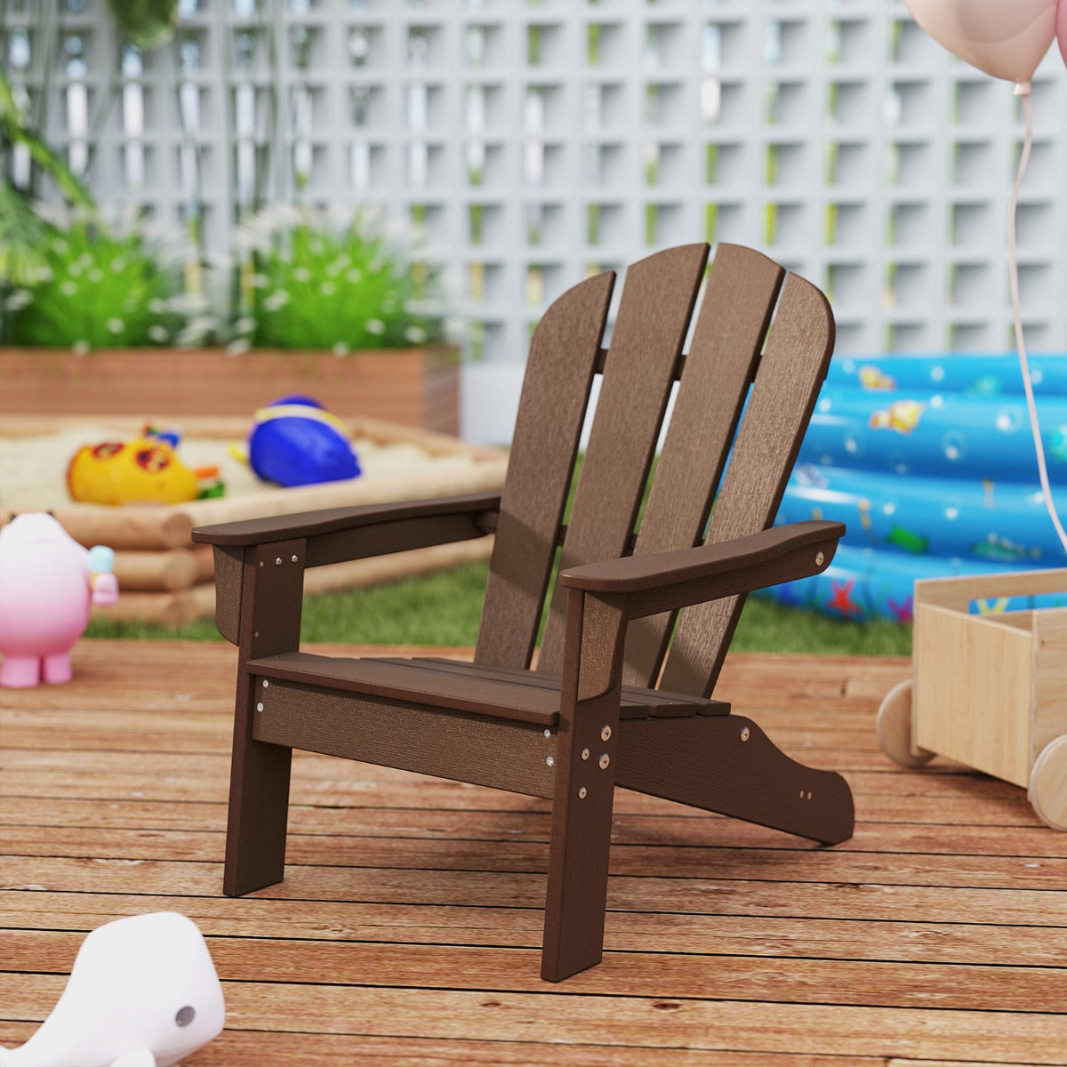 All-Weather HDPE Toddler Lawn Chair with Ergonomic Design-Brown