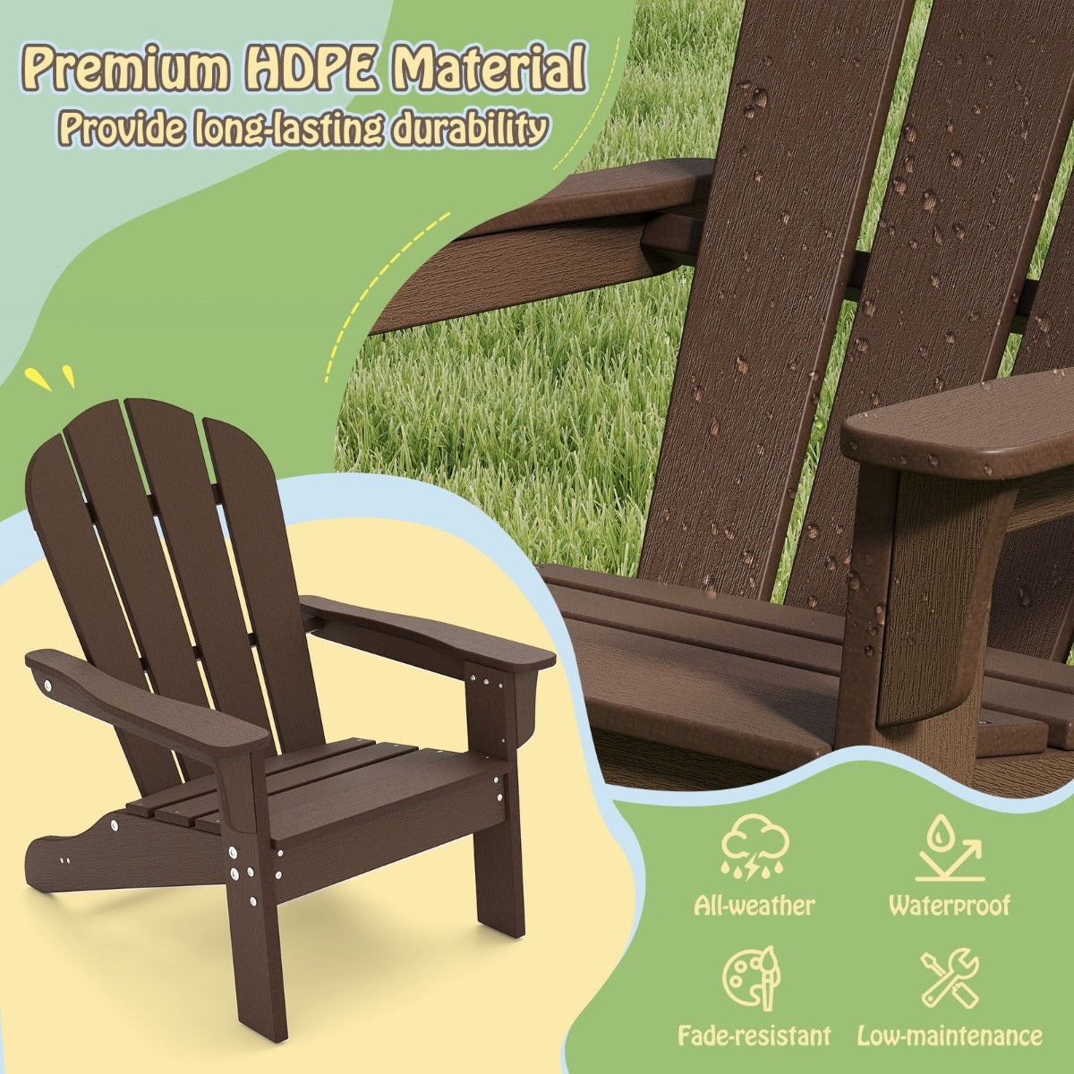 All-Weather HDPE Toddler Lawn Chair with Ergonomic Design-Brown