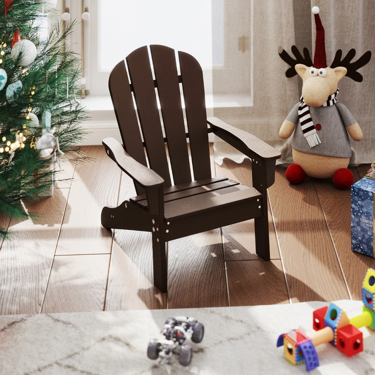 All-Weather HDPE Toddler Lawn Chair with Ergonomic Design-Brown