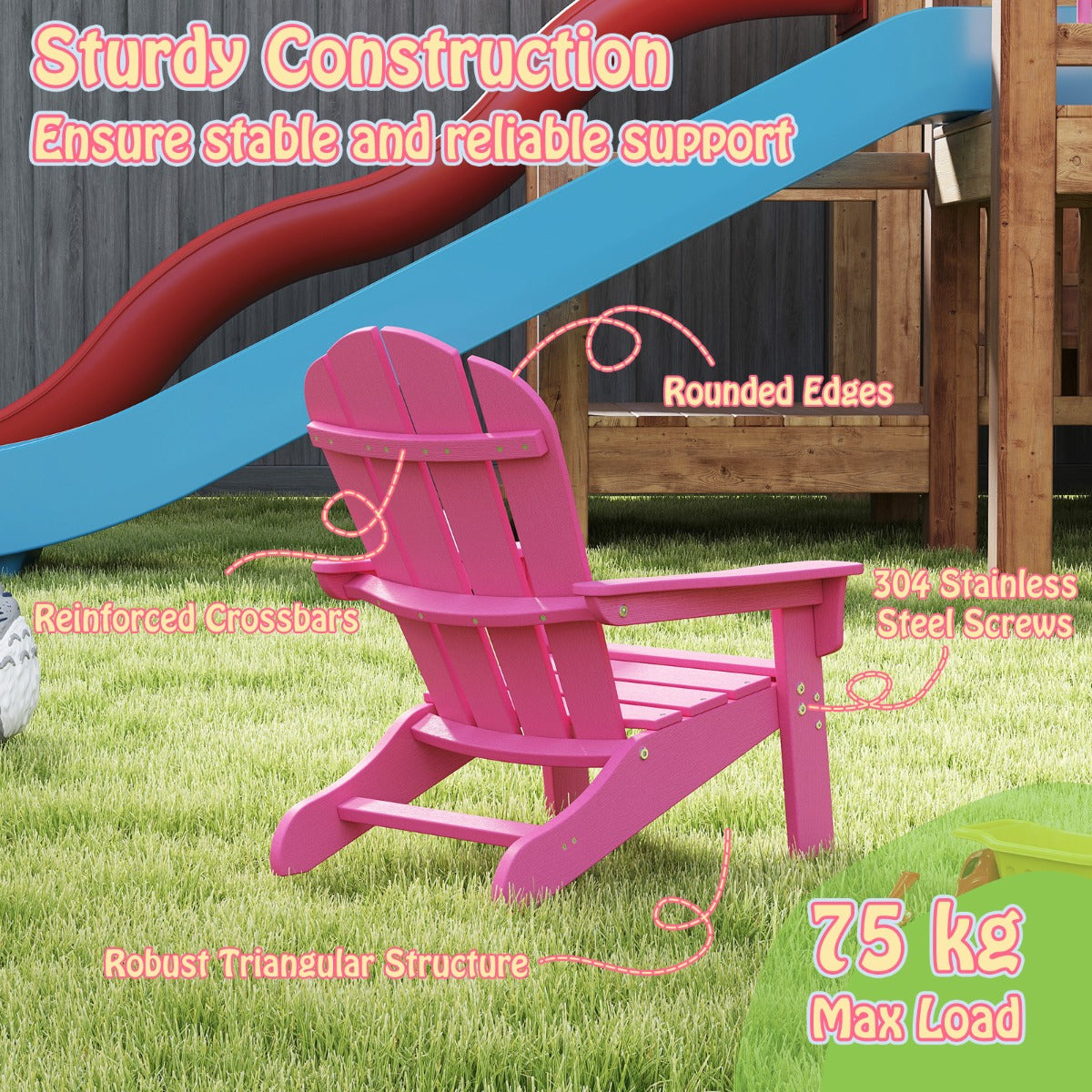 All-Weather HDPE Toddler Lawn Chair with Ergonomic Design-Pink