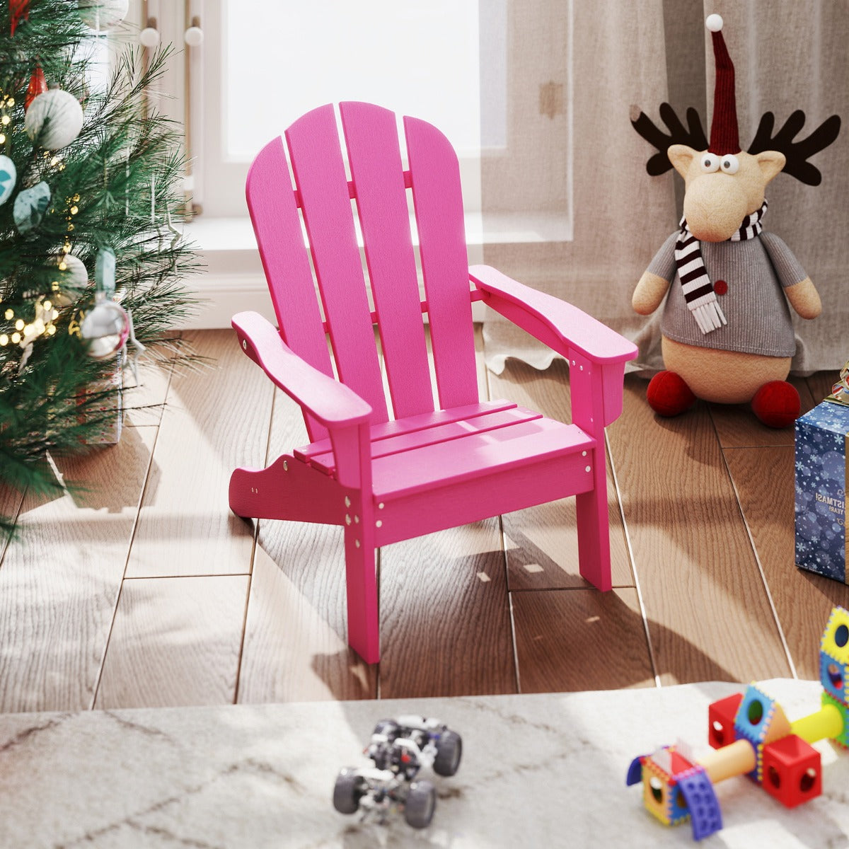 All-Weather HDPE Toddler Lawn Chair with Ergonomic Design-Pink