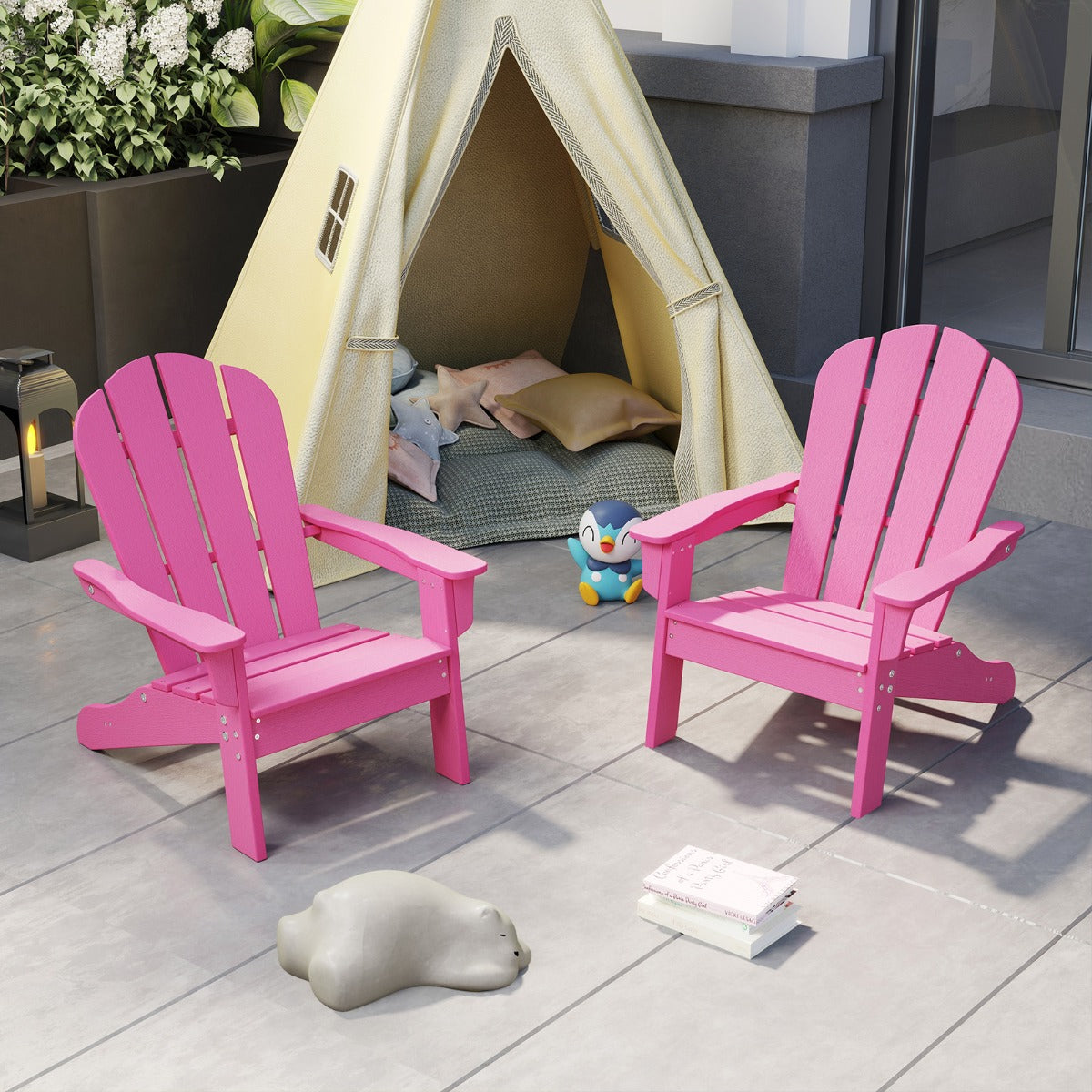 All-Weather HDPE Toddler Lawn Chair with Ergonomic Design-Pink