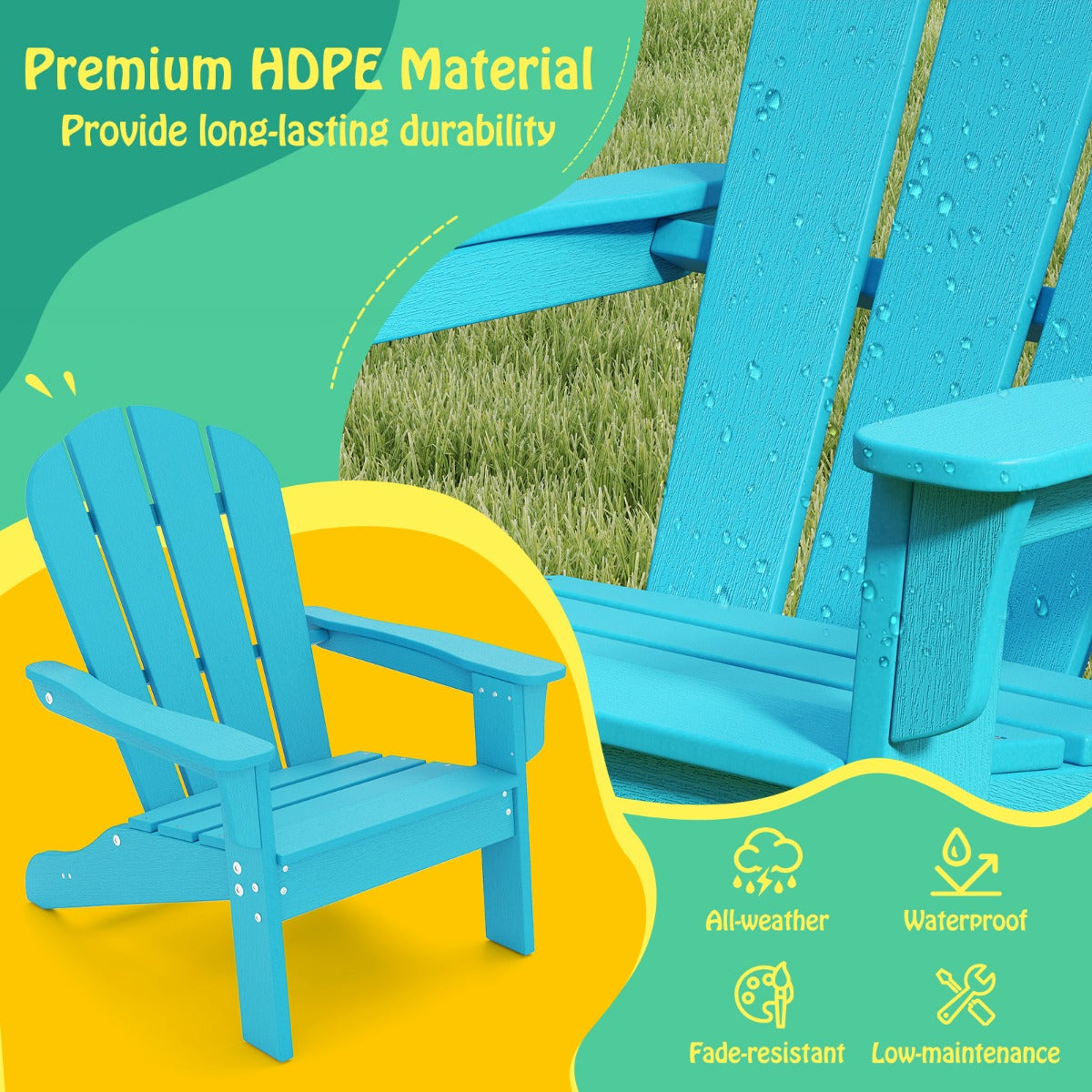 All-Weather HDPE Toddler Lawn Chair with Ergonomic Design-Turquoise