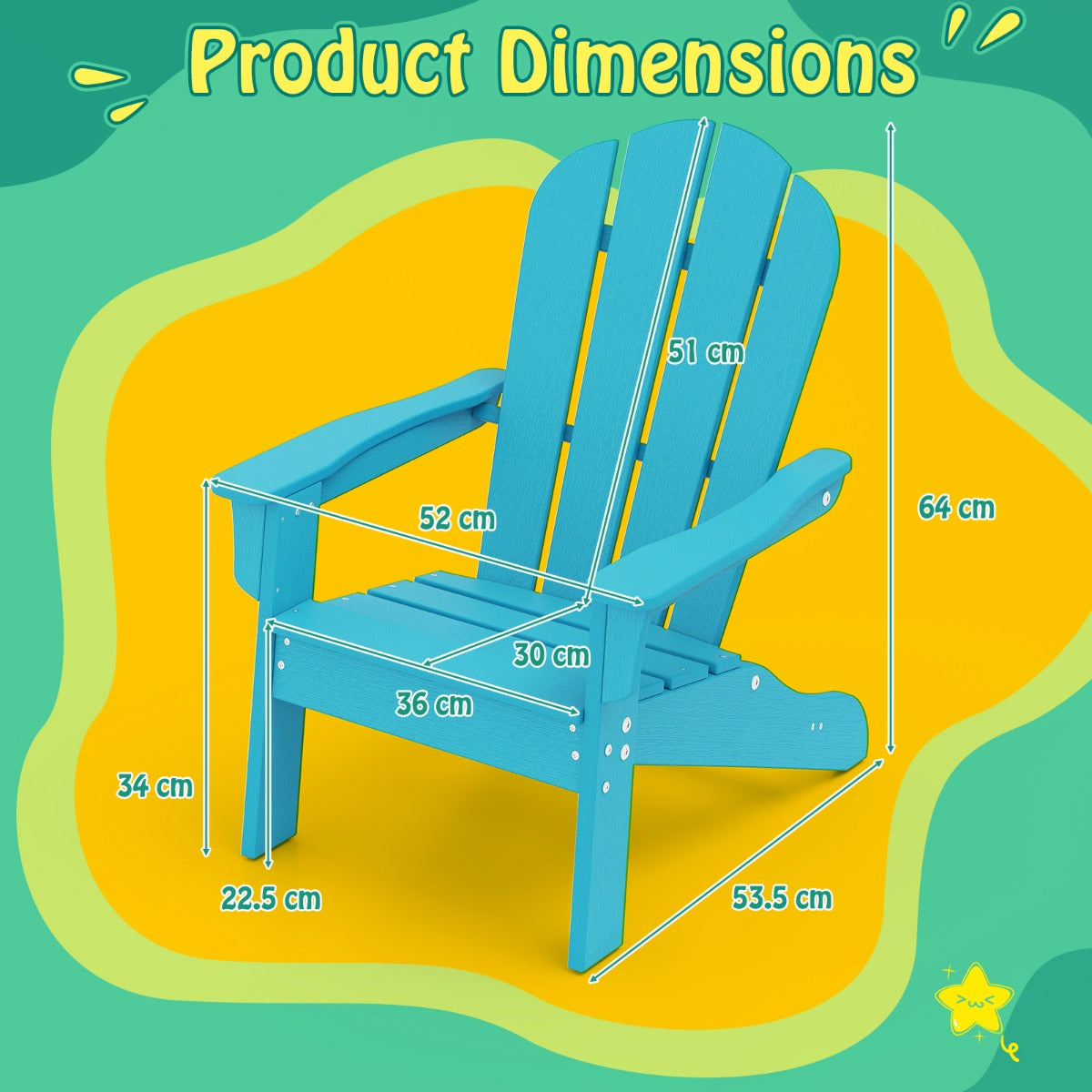 All-Weather HDPE Toddler Lawn Chair with Ergonomic Design-Turquoise