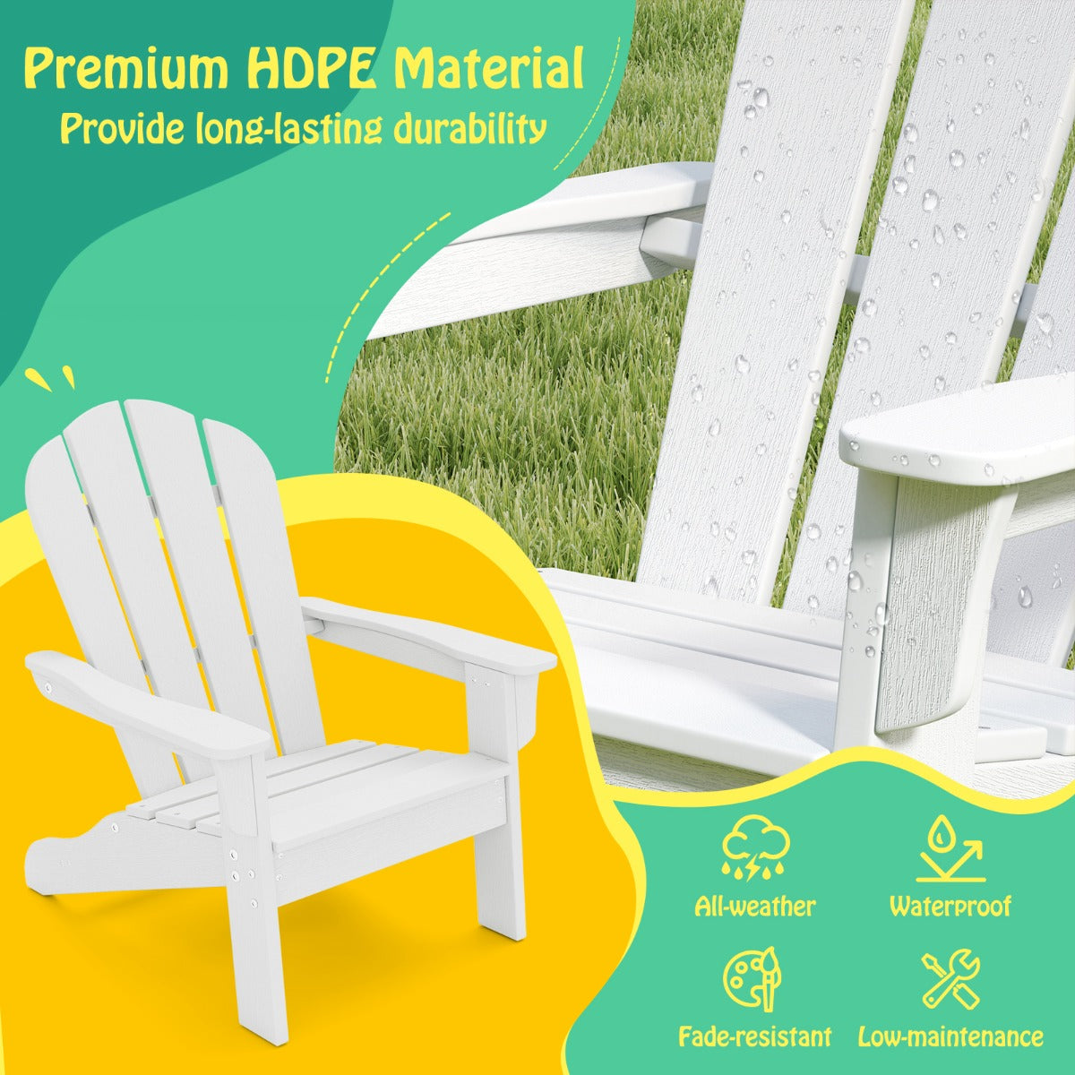 All-Weather HDPE Toddler Lawn Chair with Ergonomic Design-White