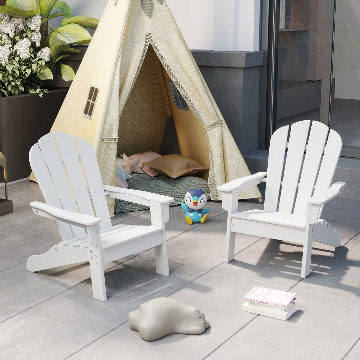 All-Weather HDPE Toddler Lawn Chair with Ergonomic Design-White