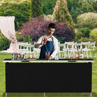 Aluminum Portable Picnic Table with 2-Tier Open Shelves and Spacious Tabletop-Black