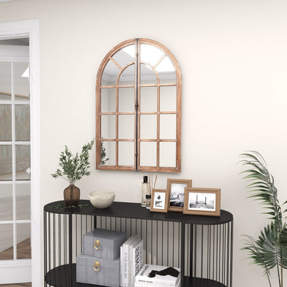 Rustic Farmhouse Wall Mirror with Arch Window Frame, 88cm x 60cm, Natural Finish