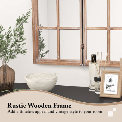 Rustic Farmhouse Wall Mirror with Arch Window Frame, 88cm x 60cm, Natural Finish