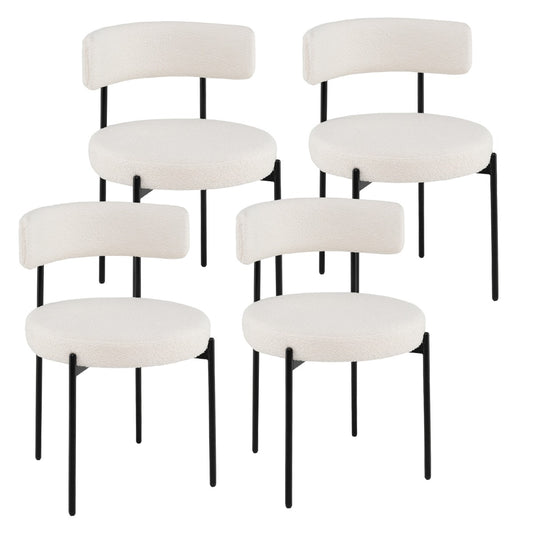 Costway Round Sherpa Upholstered Kitchen Armless Boucle Dining Chair-Beige