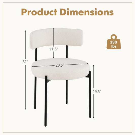 Set of four beige dining chairs features soft sherpa upholstery for comfortable everyday seating