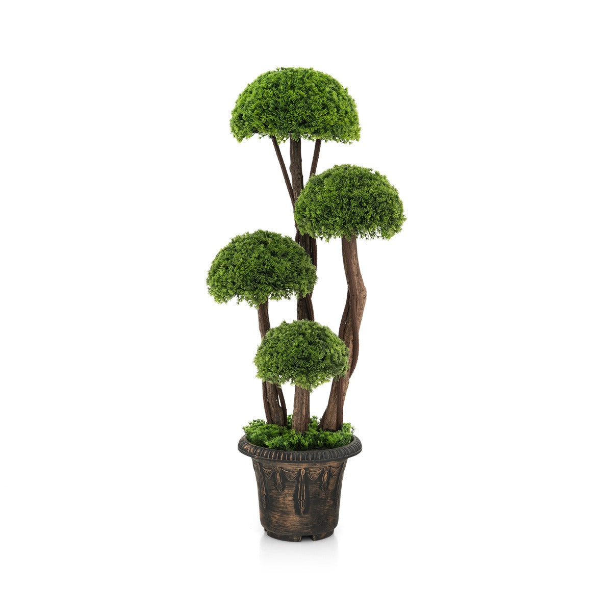 90 cm Artificial Cedar Topiary Tree with Rattan Trunk Cement Filled Pot