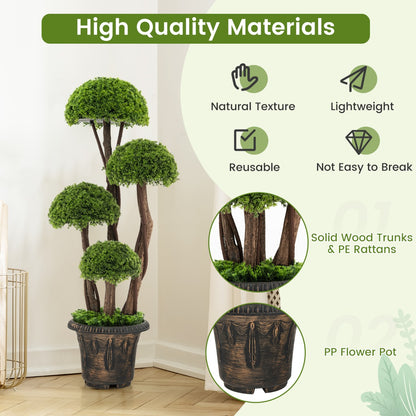 90 cm Artificial Cedar Topiary Tree with Rattan Trunk Cement Filled Pot