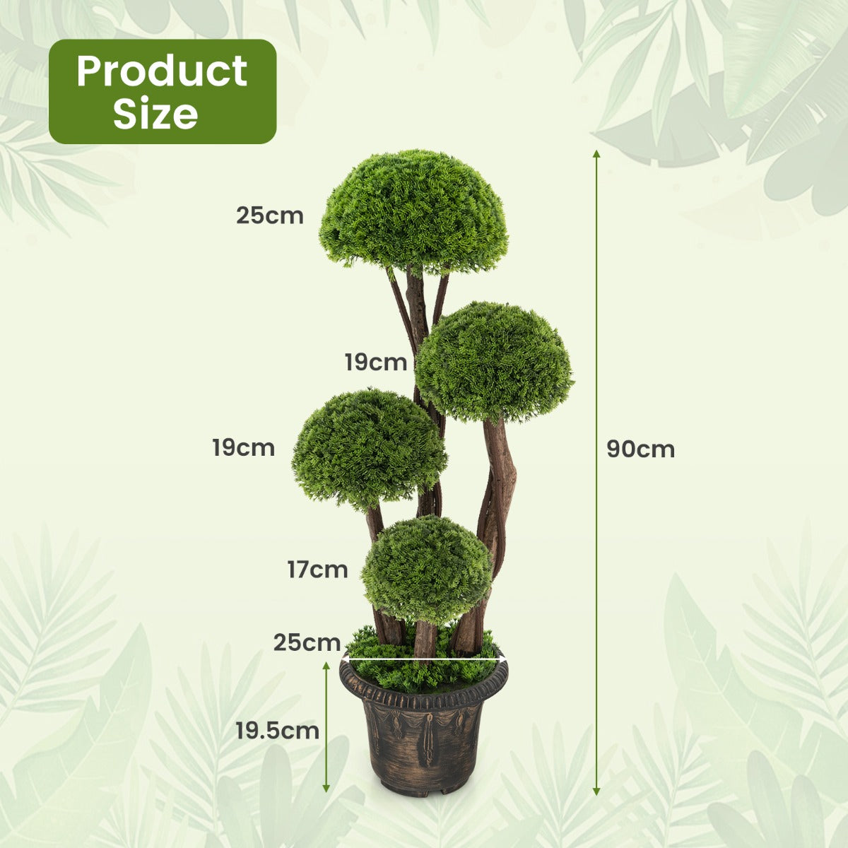 90 cm Artificial Cedar Topiary Tree with Rattan Trunk Cement Filled Pot