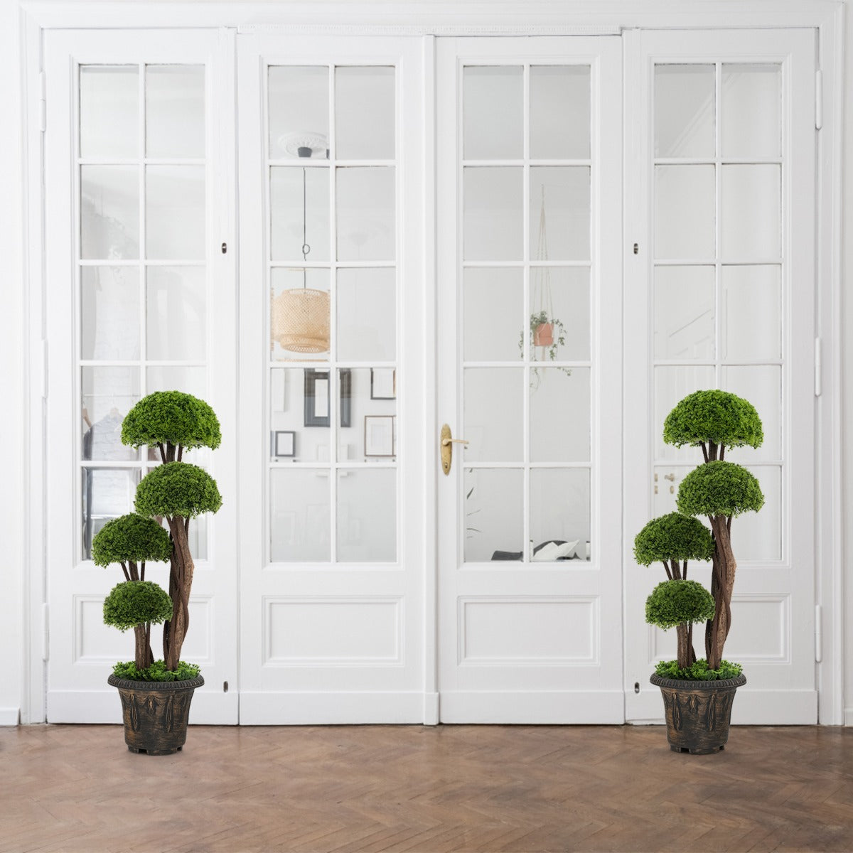 90 cm Artificial Cedar Topiary Tree with Rattan Trunk Cement Filled Pot