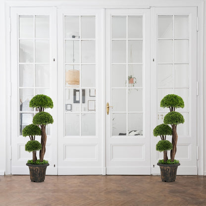 90 cm Artificial Cedar Topiary Tree with Rattan Trunk Cement Filled Pot