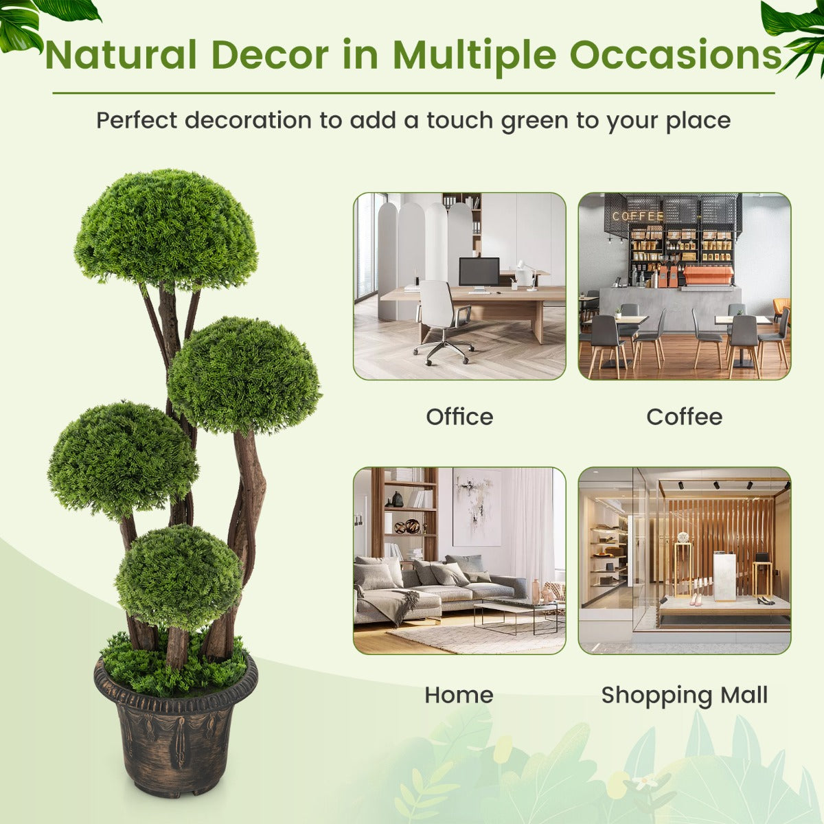 90 cm Artificial Cedar Topiary Tree with Rattan Trunk Cement Filled Pot