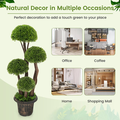 90 cm Artificial Cedar Topiary Tree with Rattan Trunk Cement Filled Pot