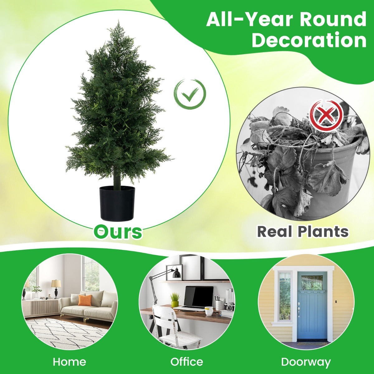 Artificial Cedar Topiary Tree Fake Pine Tree with Plastic Nursery Pot