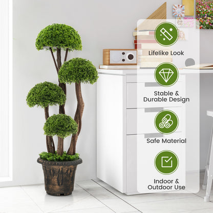 90 cm Artificial Cedar Topiary Tree with Rattan Trunk Cement Filled Pot